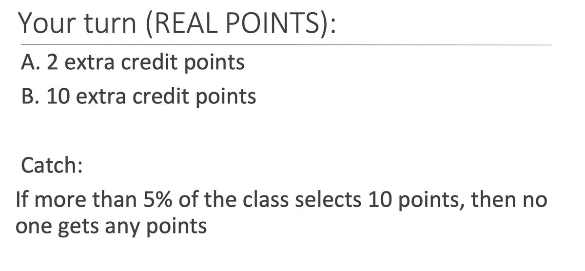 dr_canning's tweet photo. Need more engagement in your Zoom class? I just talked about the prisoner's dilemma in my 200-person social psych class and did a real life simulation for pts. It was mayhem in the chat! Don't worry they get 1 more chance on Fri. Some grassroots organizers have set up a GroupMe. https://t.co/FAzSyUGZJN