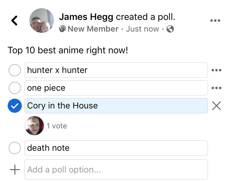 SammTheMan999's tweet photo. This is what happens when you leave your poll open and I find it in a state of waking drowsiness. #Insomnia #CoreyInTheHouse https://t.co/MPJIx9V6Fu