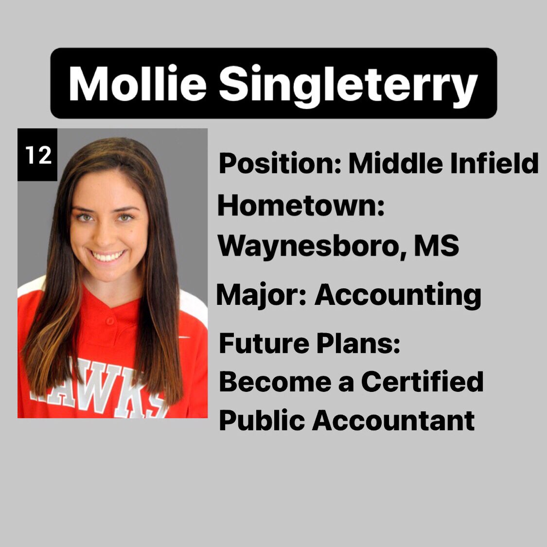 HCHawksSoftball's tweet photo. Meet the seniors, Mollie Singleterry edition #seniortakeover https://t.co/a2In2OPLSj