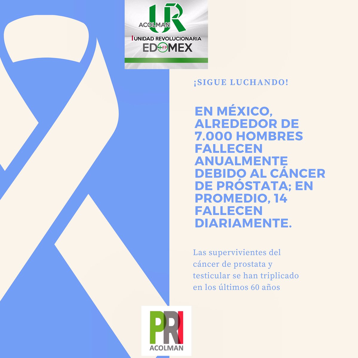 UrAcolman's tweet photo. En México, el cáncer de próstata es la segunda causa de muerte por tumores malignos en hombres de 65 años o más. 

#cancerdeprostata  #mesazul  #somosurmásfp #urmásfpacolman #urmásfpedoméx #unsolopriparatodos #acolman #revoluciónpresnete #sumandoesfuerzos #unidossomosmásfuertes https://t.co/dS33Pq40z6