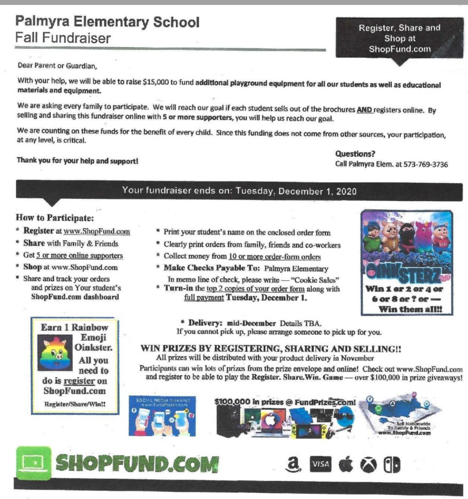 pes_mo's tweet photo. Palmyra Elementary's, Cookie Dough Fundraiser, will kick-off this Tuesday, November 10th! Your family's participation in this project is needed and much appreciated! https://t.co/0o8BszKYoM