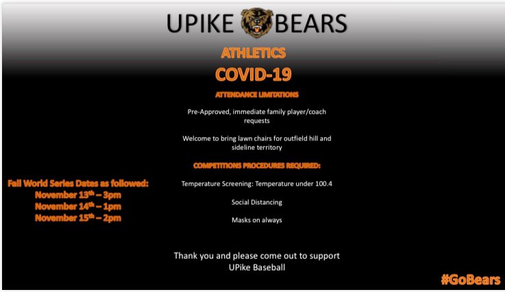 UPikeBase's tweet photo. Fall World Series schedule &amp; guidelines 🐻 https://t.co/6adX2JaIeG