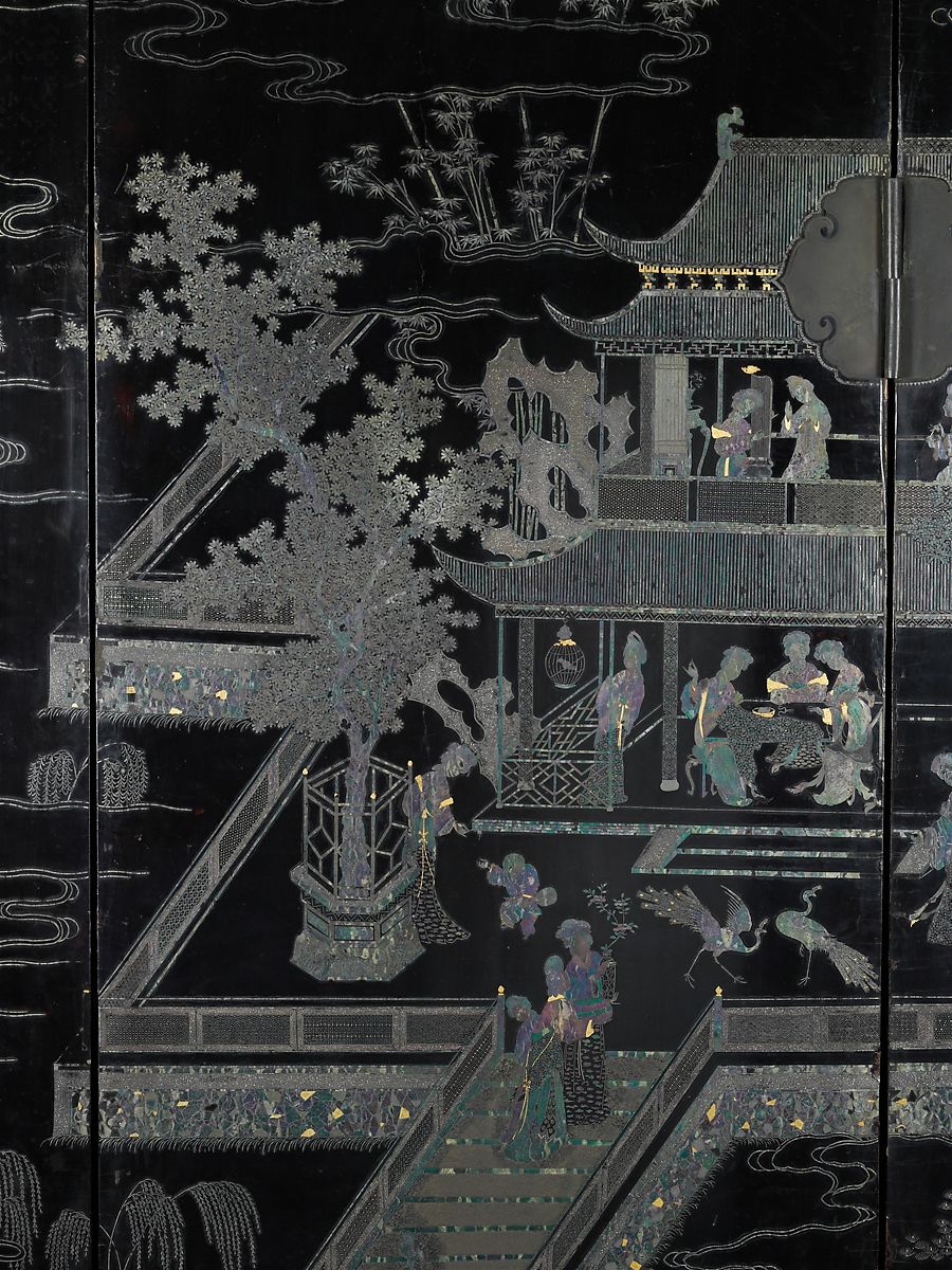 清康熙黑漆嵌螺鈿仕女圖屏風Qing dynasty, Kangxi period (1662–1722