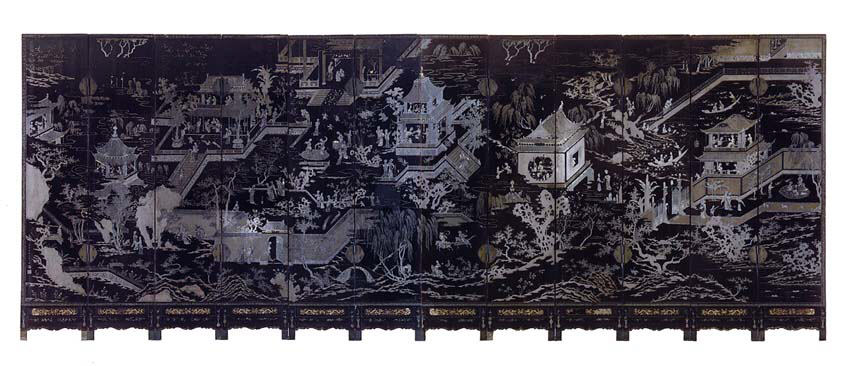 清康熙黑漆嵌螺鈿仕女圖屏風Qing dynasty, Kangxi period (1662–1722