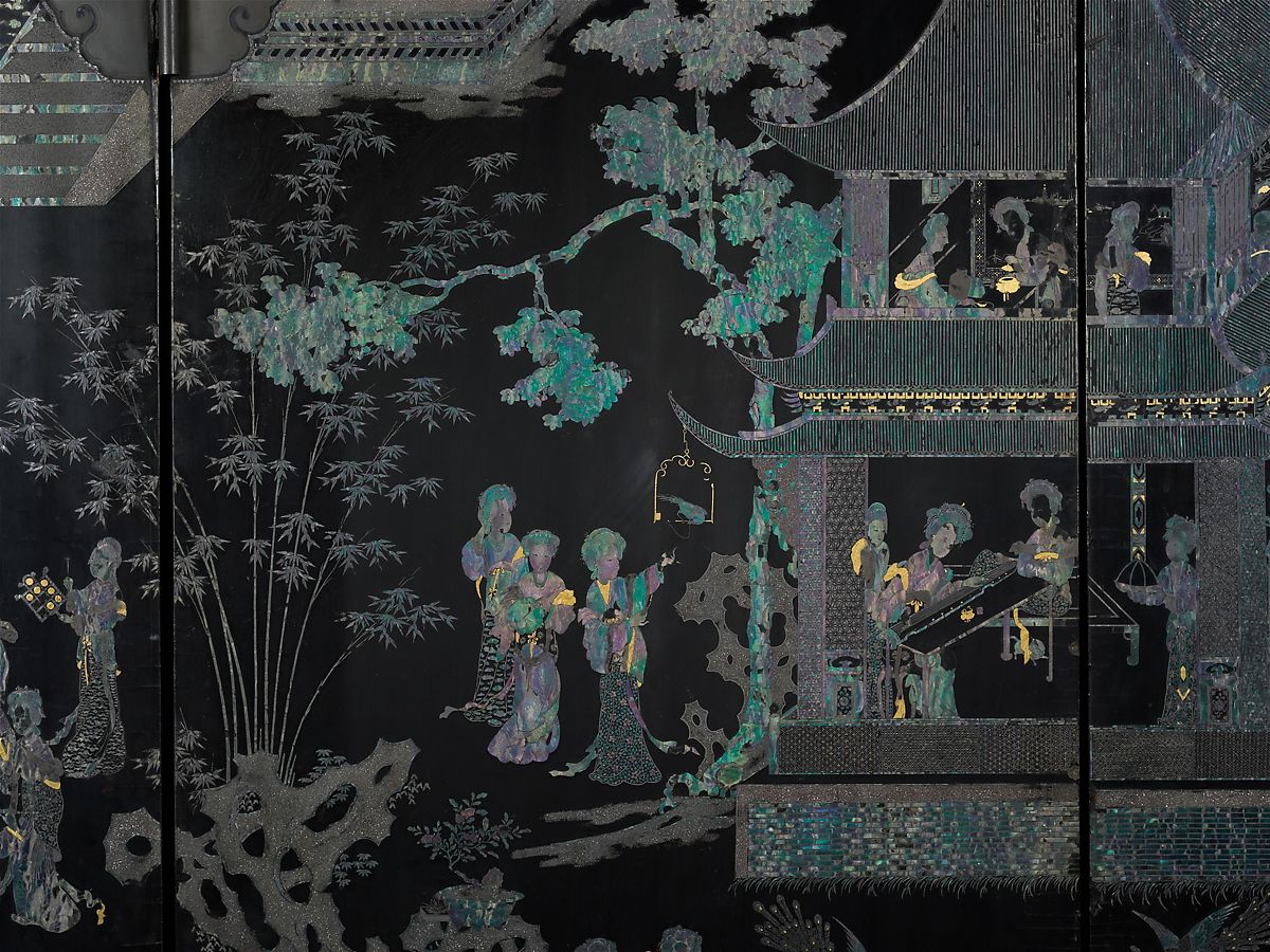 清康熙黑漆嵌螺鈿仕女圖屏風Qing dynasty, Kangxi period (1662–1722