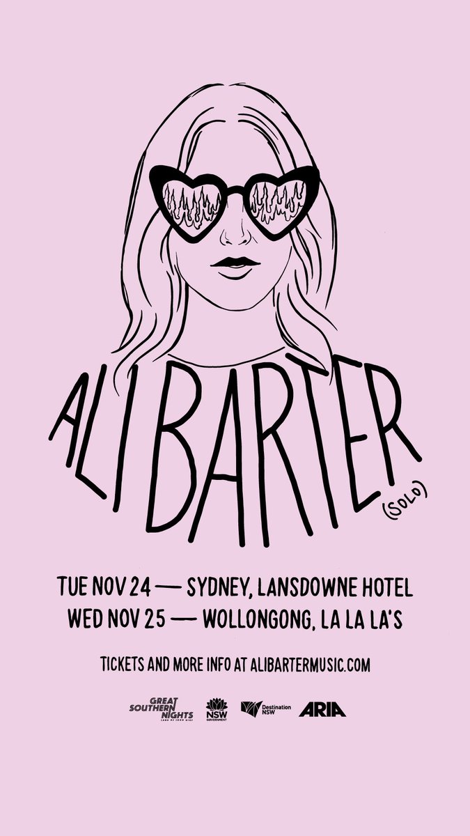 SHUT UP IM PLAYING SOME SHOWS IN NSW - Sydney @thelansdowne on 24 NOV and Wollongong @lalalaswollongong on 25 NOV. I’ll be playing solo with new songs and new stories to share with you. Tix here - alibartermusic.com/tour