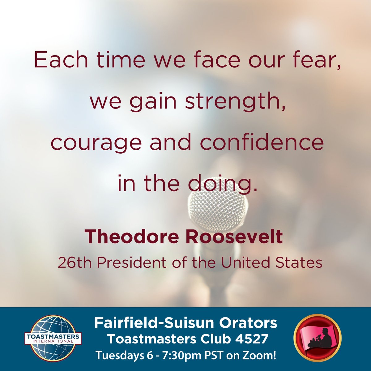 ToastmasFairfi1's tweet photo. Facing fears builds your resilience. https://t.co/tC93Fo2B6d