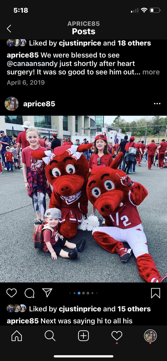 AnnMomographer's tweet photo. The girls like when the @RazorbackSpirit presents the Arkansas Flag with their rotating pyramid. But little Brother loves to watch @BigRed_UA run out on the field/court during the intro, carrying that big slobbering hog flag! I, LOVE watching my family do the Hog Call! https://t.co/nXhy2cURwC