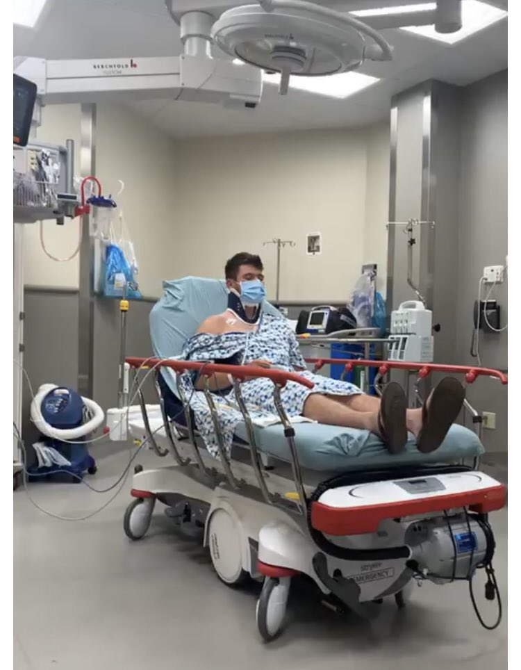 4/5 Then, I took another fall.But it wasn’t that simple this time.This time, I got my neck caught in the tow rope.I was rushed to the hospital.I had fractured my thyroid cartilage, and with the swelling threatening to close my airway, I was rushed into emergency surgery.