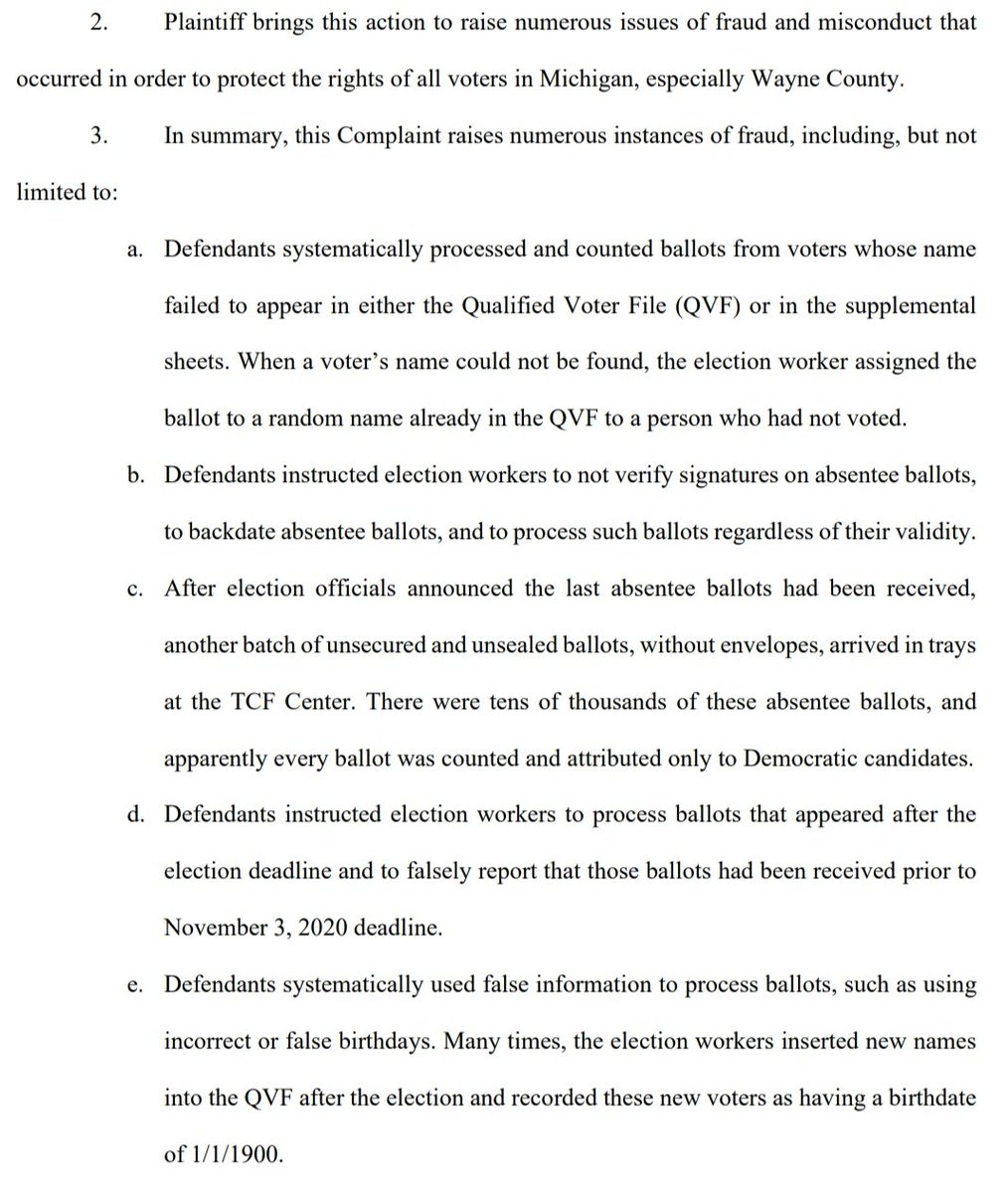 Here's the summary of the charges, which basically boils down to "ballots and voters were being added to the totals en masse under sketchy circumstances"Ok, bad if true. What else you got?2/