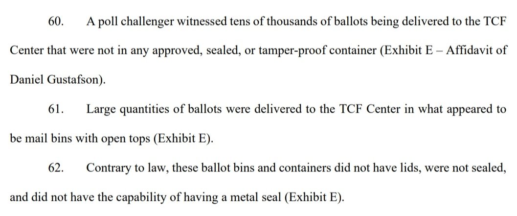 "We have a fifth witness who saw tens of thousands of unsecured votes rolled in to the counting center"Ok, this is a lot of witnesses all testifying they saw huge ballot dumps and election security laws being blatantly disregarded. This warrants investigation.9/