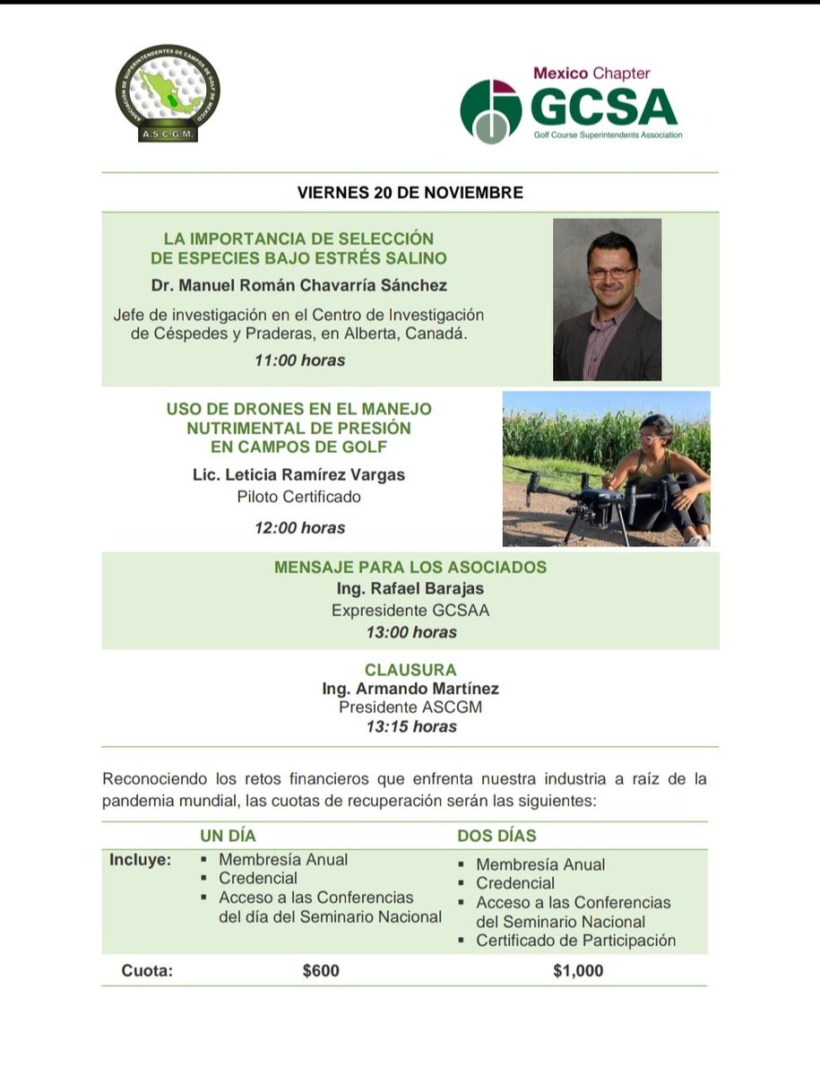 Si quieres aprender sobre salinidad y seleccion de especies, te espero este viernes 20 de Noviembre!!
If you want to learn about salinity and species selection, join us this Nov 20th. <a href="/P_T_R_C_/">PTRC</a> <a href="/GCSAA/">GCSAA</a> <a href="/OldsCollege/">Olds College of Agriculture & Technology</a>