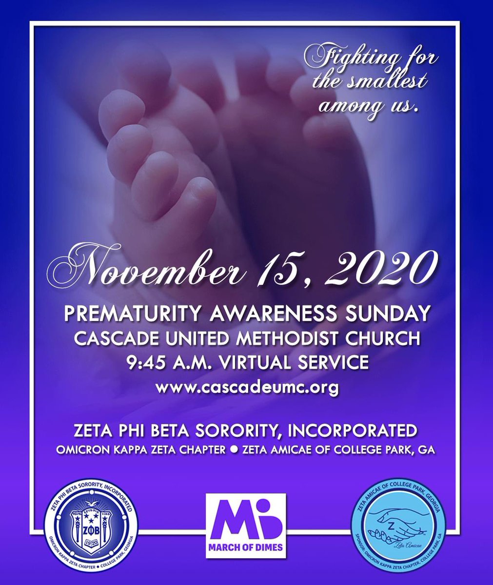 zphibokz's tweet photo. Join Omicron Kappa Zeta and the College Park Amicae as we commemorate Prematurity Awareness Sunday during Cascade United Methodist Church's 9:45 a.m. virtual service.

View the service at https://t.co/PSdaG2tGCd. https://t.co/VraOdHL0Jr