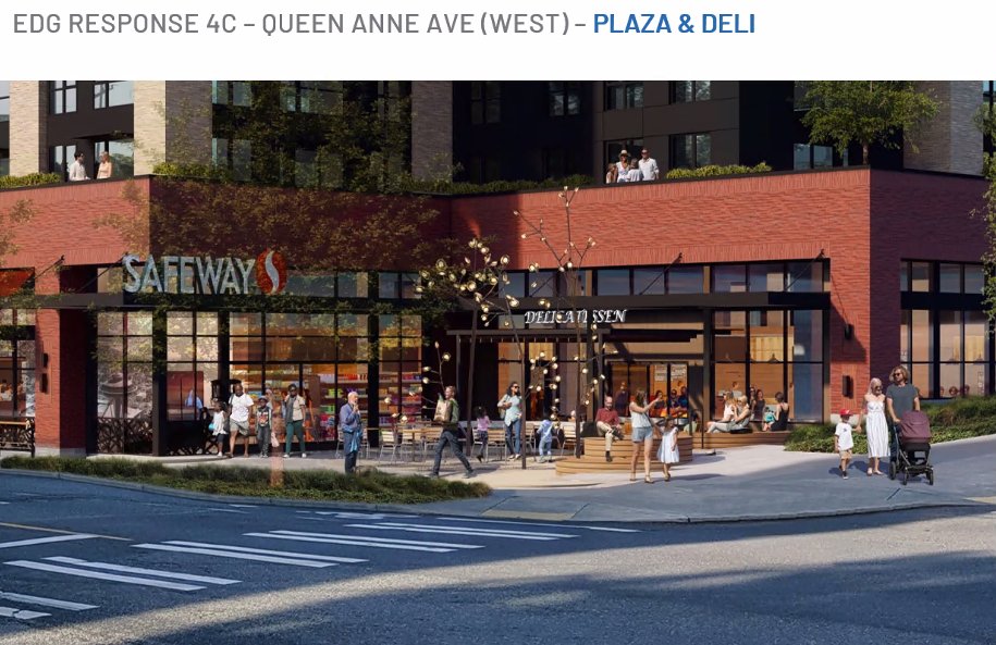 Closer look at the plaza. Seating and a kids area. Heat lamps for winter dining. This is the spot opposite of the Queen Anne Farmers Market.