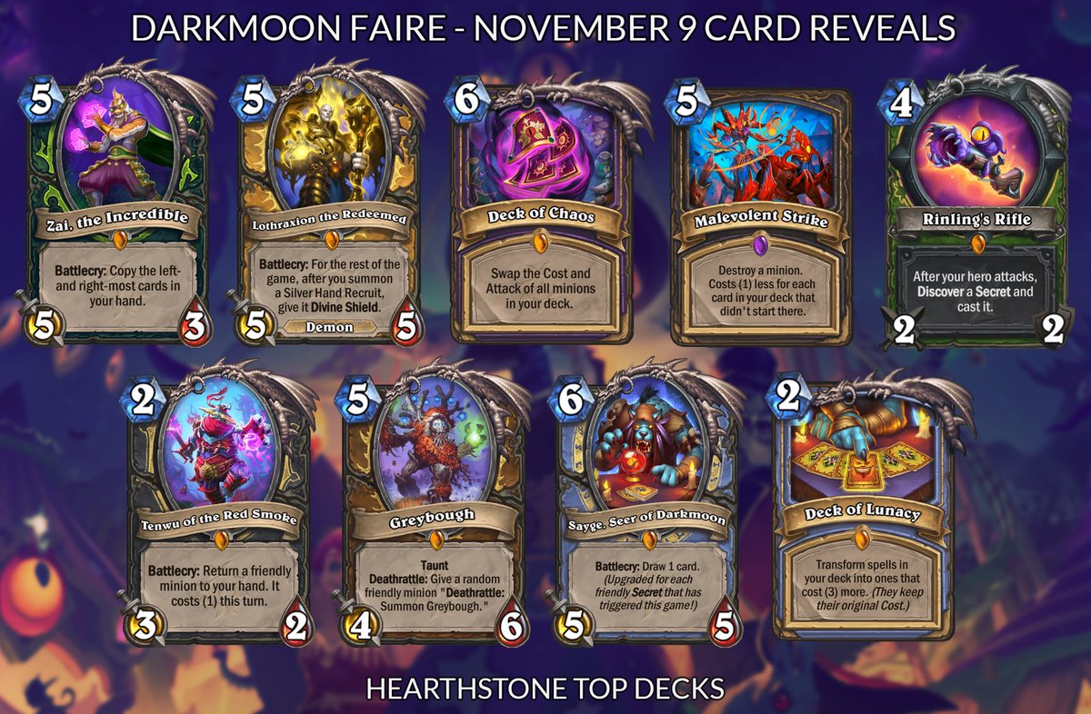 Seks ulækkert Joke Hearthstone Top Decks💙 on Twitter: "Here are all the Madness at the  Darkmoon Faire cards revealed today (November 9) - it was quite a legendary  day! For a full list of cards