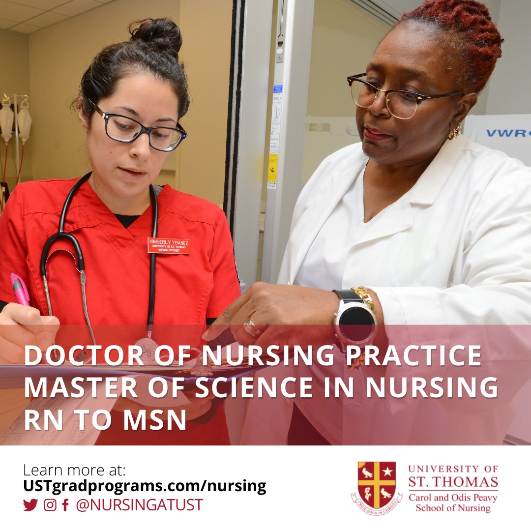 TNAD9's tweet photo. Ready to advance your nursing career and increase your earning potential, consider one of UST's nursing graduate programs. Between our MSN, RN to MSN, and DNP programs we offer flexibility to allow working nurses to grow their academic career. 
https://t.co/dr6rMKJjyS #USTnursing https://t.co/JqrwVVWZH0