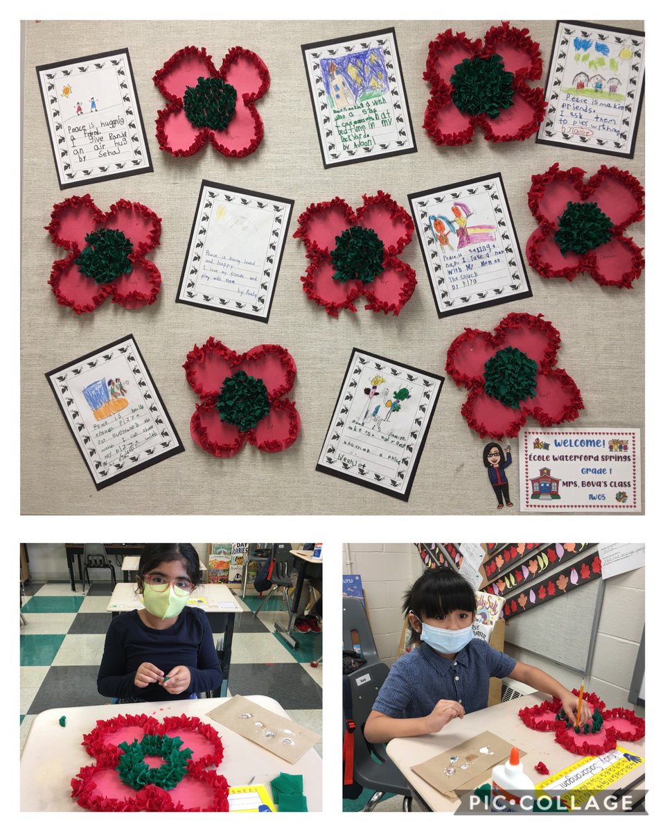 Mrs. Bova's grade 1 students read The Peace Book by Todd Parr.  The children wrote about what peace means to them and how they can demonstrate peacefulness.  They then created their own poppies using tissue paper.  <a href="/Bova_WSD/">Francesca Bova</a>  @WinnipegSD