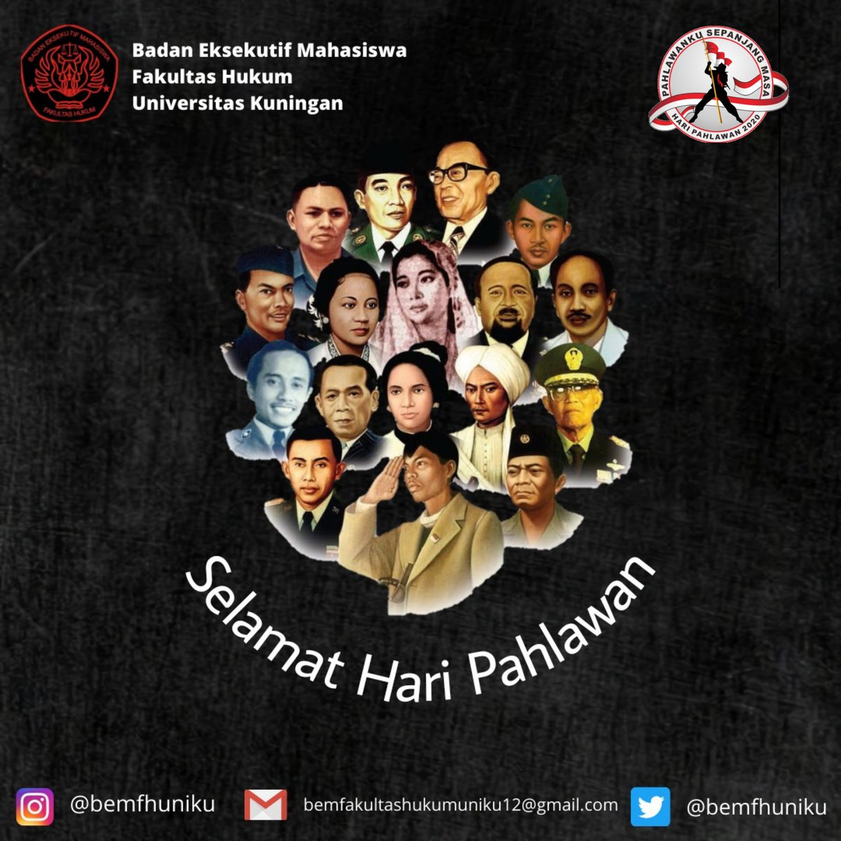 bemfhuniku's tweet photo. [SELAMAT HARI PAHLAWAN]
BEM FH UNIKU mengucapkan selamat hari pahlawan 10novermber 2020!

Terimakasih kepada pahlawan yang telah berjasa dan berjuang bagi bangsa Indonesia.
Mari kobarkan semangat dan nilai-nilai perjuangan.
#HariPahlawanNasional 
#HariPahlawan 
#HariPahlawan2020 https://t.co/EnAaZsSjyZ