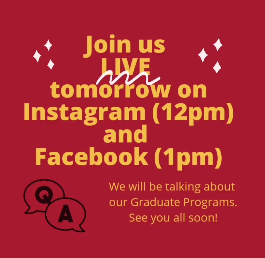 NursingAtUST's tweet photo. Tomorrow we will be talking with YOU! 

Join us on Instagram at 12pm or Facebook at 1pm to talk about Graduate Programs at UST Nursing. 

Come learn more about the admissions steps and programs for spring 2021. 

#MSN #RN2MSN #DNP
#Ustnursing #USTheals https://t.co/7r3SIsaT1U