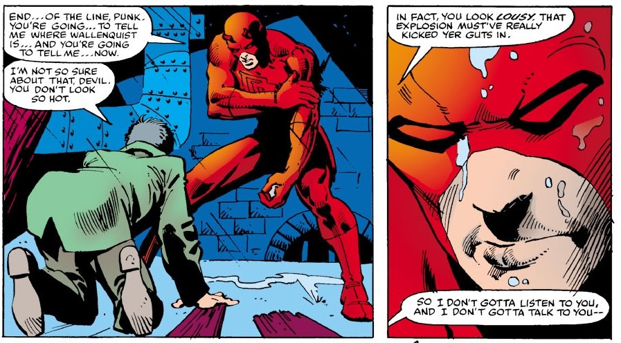 Miller continued the title in a similar vein to McKenzie. Resuming the drastic metamorphosis the previous writer had begun, Miller took the step of essentially ignoring all of Daredevil's continuity prior to his run on the series;