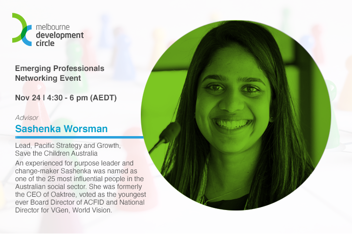 TheDevCircle's tweet photo. Meet #MelDevCircle's Emerging Professionals Networking Advisor @SashenkaWorsman from @SaveAusNews, she has a rich #development background working across Asia, the Pacific and East Africa. Register to connect with more development professionals https://t.co/skryefyWzA https://t.co/Ta5nmE8Rxj