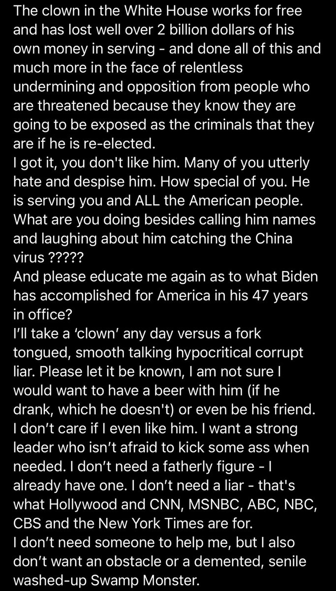 Ronci_H's tweet photo. SORRY-NOT SORRY!!!!  Let me be clear, I am not a Biden fan at all. He is corrupt, a liar, suffering from dementia and in my opinion a pedophile. He has done nothing to improve anything in 47/48 years in politics. https://t.co/TlZPIoB9CE