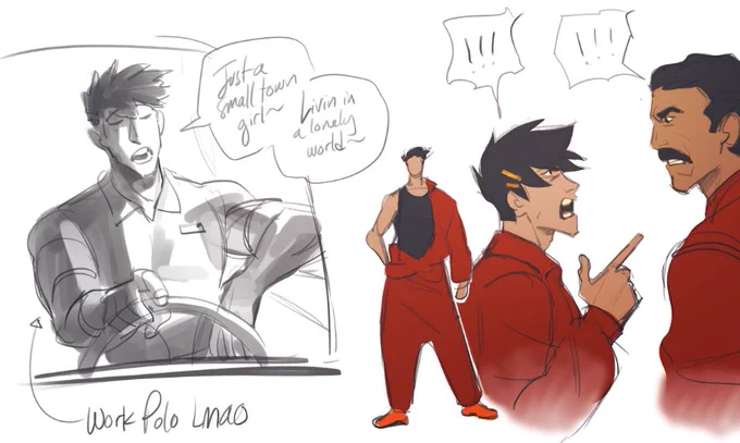 still thinkin about this...terrible that I have come up with an AU that involves cars, but zag does look great in the jumpsuit so it balances out. 