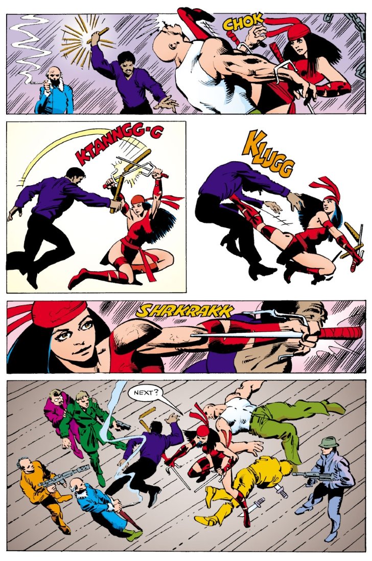 Issue #168 saw the first full appearance of the ninja mercenary Elektra, although her first cover appearance was four months earlier on Miller's cover of The Comics Journal #58.