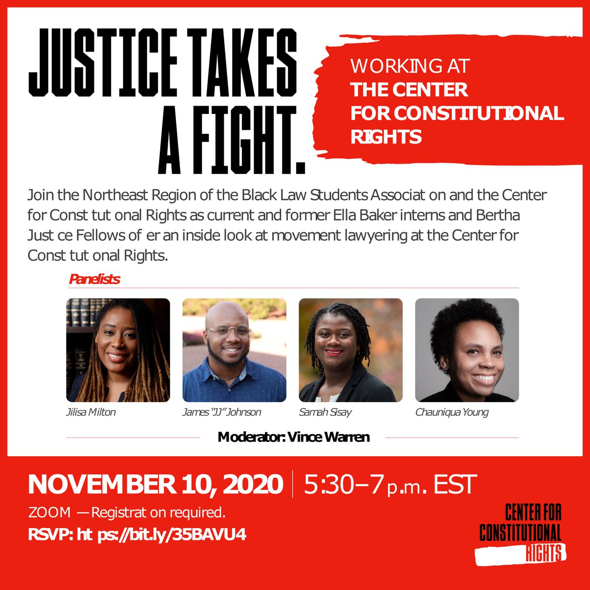 Justice Takes a Fight: Working at the Center for Constitutional rights. MWBLSA members are invited to participate. Register here zoom.us/webinar/regist…