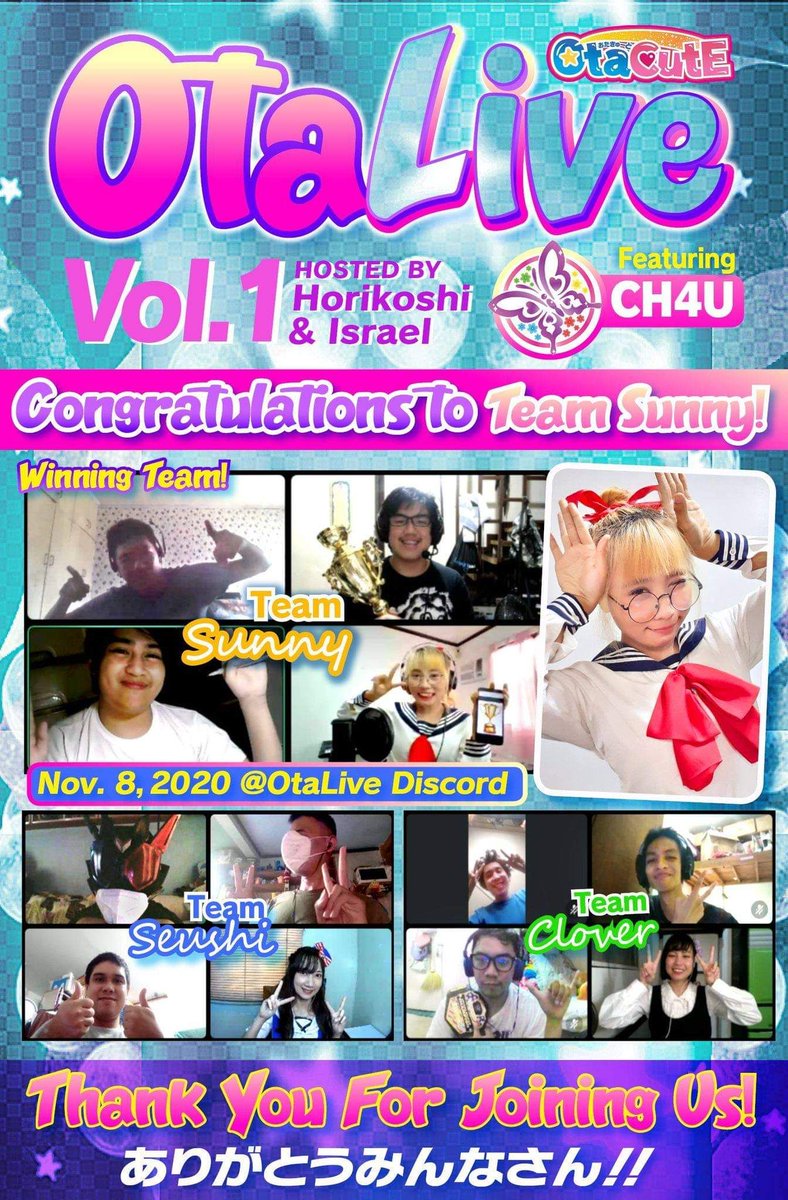 otacutedao's tweet photo. OtaLive Vol. 1 with @CH4U_official was a success ! Thank you to our awesome hosts Israel and Yuki and to all the participants who joined in this live event !
Want to join the fun? Stay tuned for our future OtaLive !
#otacute #otalive #ch4u #idolgroup #aidoru #philippines #japan https://t.co/EO7iXXDNta