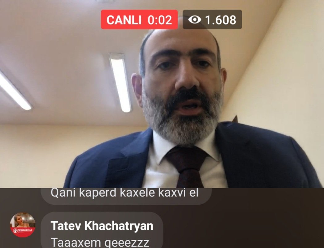 TheInsiderPaper's tweet photo. BREAKING: Prime Minister of #Armenia doing a Facebook Live while hiding as the parliament is taken over by the protestors after Armenian peace deal with #Azerbaijan. Protestors are in search of Prime Minister Nikol Pashinyan.

#armeniaprotests #Protests #Yerevan https://t.co/W1vib58Xh3