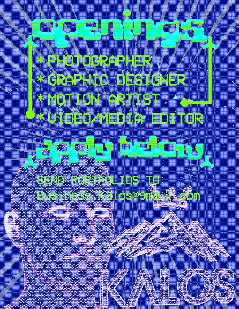 Kalos_Co's tweet photo. Kalos has intern openings available for the following positions. 

-Digital Design
-Photographer
-Videographer
-Motion/Media Editor

Please send an email to Business.Kalos@Gmail.com with your interest, &amp; portfolio attached.

Thank you https://t.co/LJsOMvCVih