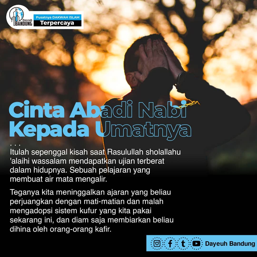 AgusSohim's tweet photo. Cinta Abadi Nabi Kepada Umatnya

Ditengah kesedihan Rasulullah sholallahu 'alaihi wassalam setelah kepergian istri dan paman yang paling ia cintai, Rasulullah pergi berjalan telanjang kaki menuju Thaif. Biasanya beliau jika pergi kemanapun selalu mengajak Abu Bakar tapi beliau s https://t.co/X9huEy3TsP