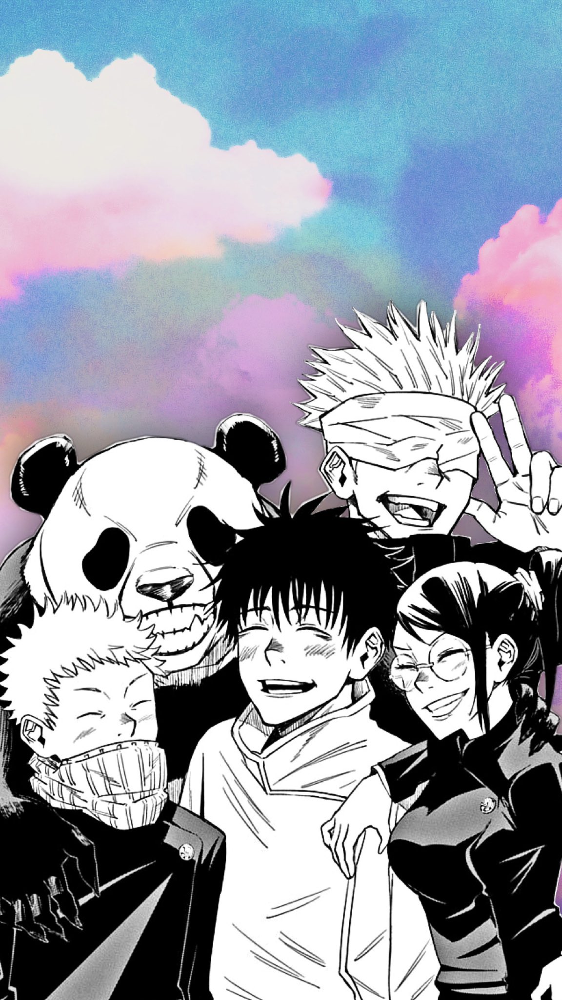 ゆめぼん 背景違うver ロック画面やホームにどうぞ 誰か保存してあげてね 呪術廻戦 狗巻棘 五条悟 禪院真希 乙骨憂太 パンダ 壁紙 壁紙にどうぞ ロック画面