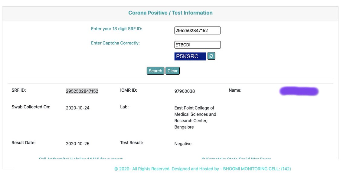 My SRF ID was 2952502847151 so I thought let’s try for the next person to see if the site is actually working properly. It worked, the next person’s id 2952502847152 showed the following result.