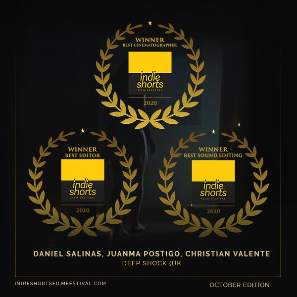ShortsFilm's tweet photo. ... and the Best Short Film of the Month award goes to Davide Melini!! His film ‘Deep Shock’ won it big for the October edition. Best in Actor, Director, Cinematography, Editor, VFX, MUA, Sound Editing and Best Horror. Congratulations for an amazing work!! 
. 
.

#awardswinners https://t.co/77Xt3CTgzE