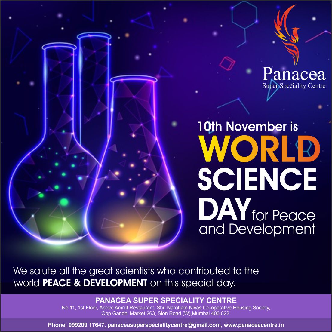 Panacea92358868's tweet photo. 10 November is 
World Science Day for peace and development.
We salute all the great scientists who contributed to the
world PEACE &amp; DEVELOPMENT on this special day.
#WorldScienceDay #Science #Scientist #Peace #Development
#Orthopedic #Endocrinologist #Diabetologist #Dentist https://t.co/AeWoLPNTp4