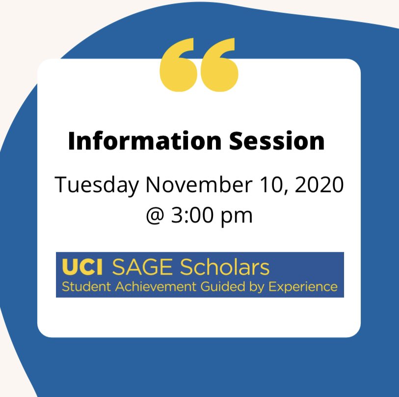 Want to apply to SAGE but not sure what you need to do? Register for our information session to meet the team, learn about the program and all things SAGE! Click the link in our bio to register 🐜💛💙 #UCISAGEScholars #UCISAGE #ucipride #strongertogether #brilliantfuture