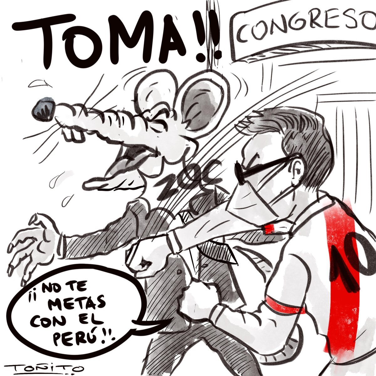 Tomaaaa!No destruyan la democracia,no se metan con el Perú! No soy partidario de la violencia,pero ese golpe representa tanta frustración junta.A este congreso no le importa el pais,solo sus intereses oscuros,todos son unas ratas!
Manden Yape el héroe!