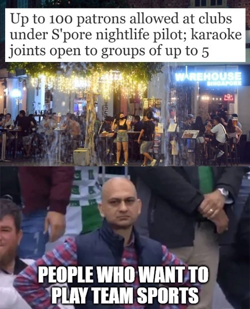 allsgstuff's tweet photo. Ironically 100 patrons can be in a confined space while 22 players in an open field still not allowed https://t.co/MD3p4UxRDx