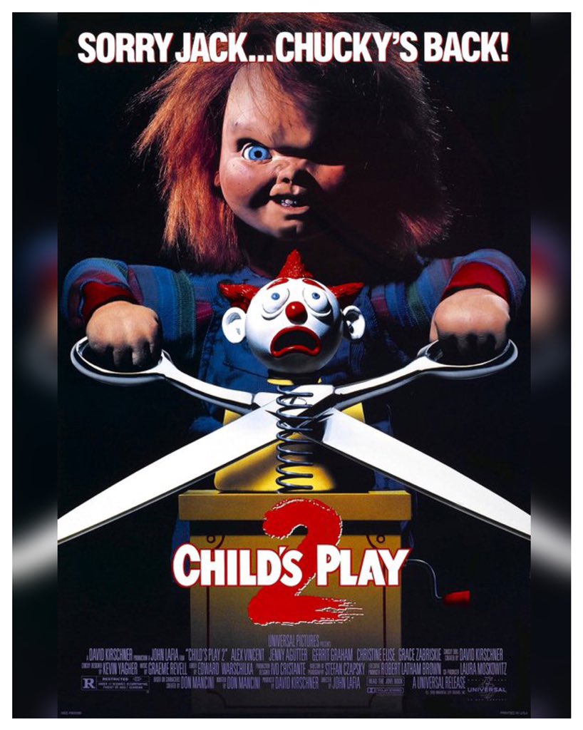 WreckLeaguePod's tweet photo. 30 Years #ChildsPlay2 Starring: #AlexVincent #BradDourif #ChristineElise #JennyAgutter #GerritGraham #GraceZabriskie #PeterHaskell #BethGrant #GregGermann Directed By: #JohnLafia #ChildsPlay https://t.co/g8jxbpsaar