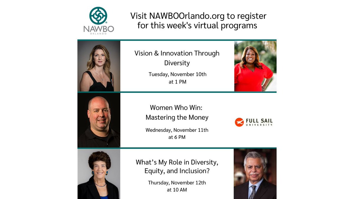 You do not want to miss these free virtual programs! Visit nawboorlando.org/calendar to register for all of our upcoming events.

#NAWBO #OnePulse #FullSail #AsianAmericanChamberCFL #CentralFlorida #Orlando #OrlandoStrong #SSC #GoStateGoFar