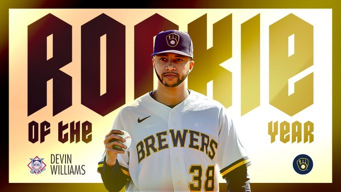 DeportesAndy's tweet photo. Números del Novato del Año en la Liga Nacional Devin Williams:
✔G: 22
✔W-L: 4-1
✔ERA: 0.33
✔IP: 27.0
✔SO: 53
✔WHIP: 0.63
#MilwaukeeBrewers #MLB #MLB2020 #ROY #ROY2020 #DevinWilliams #Rockies #Milwaukee https://t.co/7XfqdzeUbd