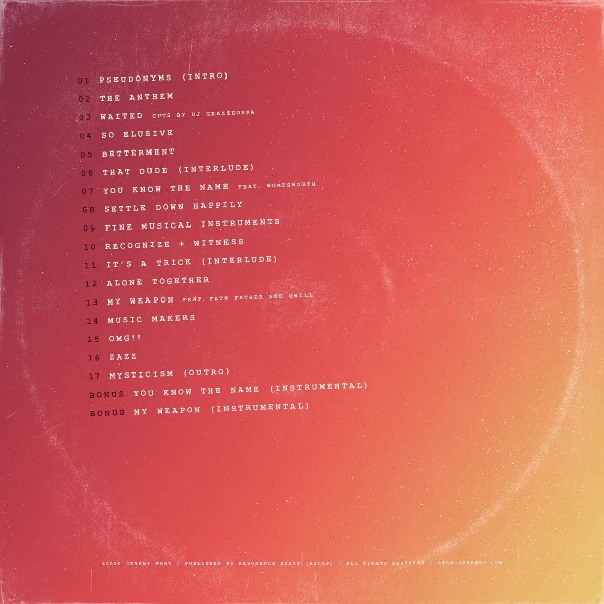 Self Seekers album available on all major streaming platforms 12/18/20! 19 tracks including featured artists  <a href="/Wordsworth_eMC/">IG: Wordsworthbklyn</a>, <a href="/FattFather/">Fatt Father</a>, and <a href="/qwillmusic/">Q W I L L</a> #hiphop #boombap