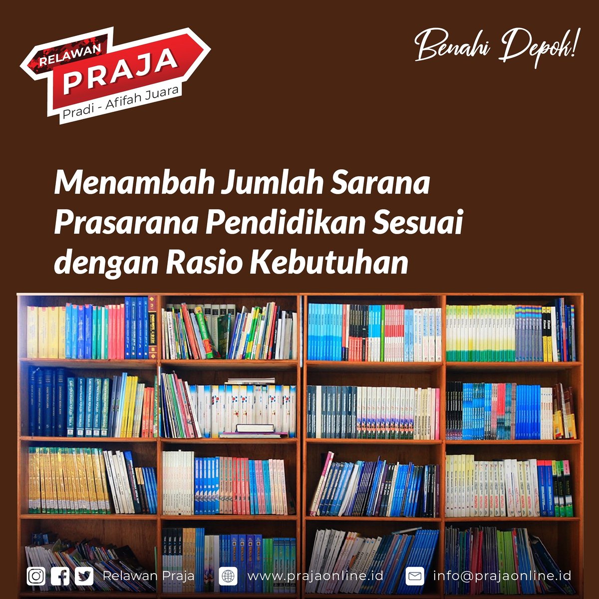 RelawanPraja's tweet photo. Disektor pendidikan. Kota Depok masih kekurangan Sekolah Menengah Negeri.

Menambah Jumlah Sarana Prasarana Pendidikan Sesuai dengan Rasio Kebutuhan menjadi salah satu program prioritas Bang Pradi &amp; Bu Afifah

#BenahiDepok 
#11ProgramUnggulan https://t.co/i8kESy31fn