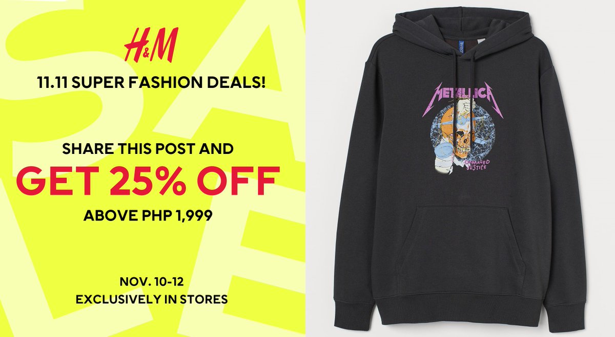 hmphilippines's tweet photo. IT'S HERE: Get 25% OFF when you shop above P1,999 from Nov. 10-12! All you have to do is retweet this post to avail of this promo in ANY H&amp;M store nationwide!

H&amp;M observes strict measures to ensure a safe shopping experience. https://t.co/84WVKNQFfu
