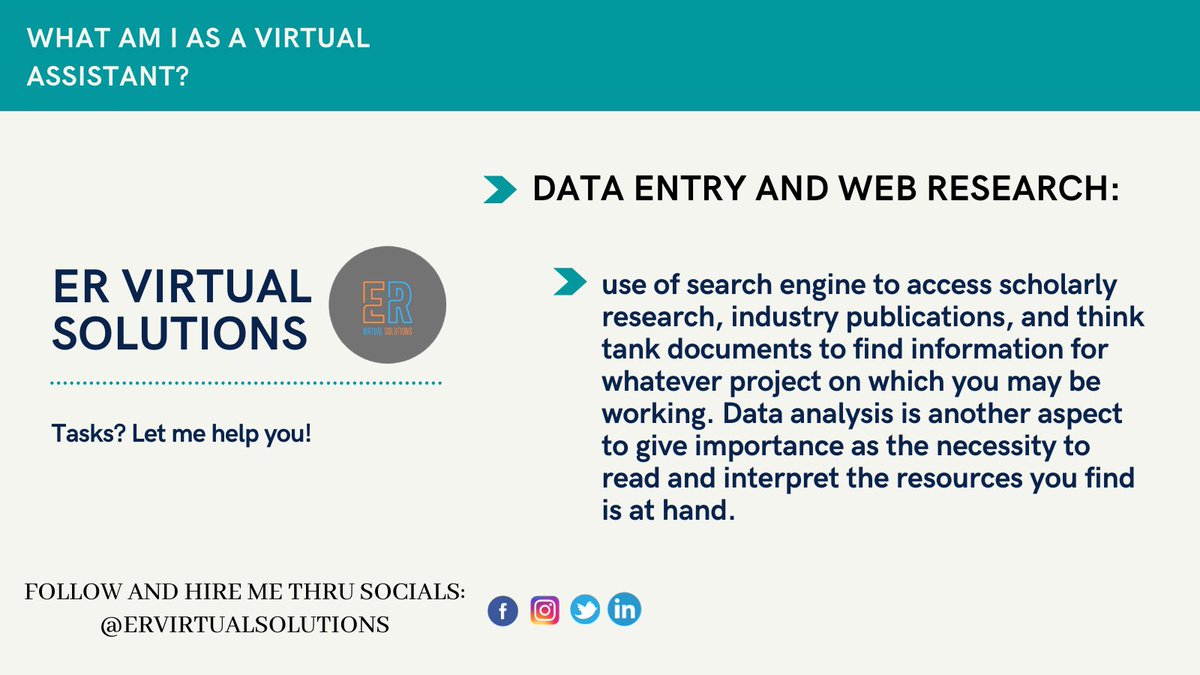 eliakemrevilva's tweet photo. Need a Virtual Assistant for your data entry and web research tasks? Why not a VA instead? Hire me now! And let me help you with what the things you need help of.  #TaskHelper https://t.co/MdJ9I7TpFq