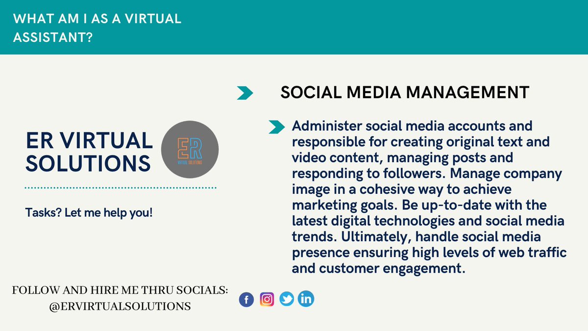 eliakemrevilva's tweet photo. Are you looking for someone to professionally manage your Social Media Pages and help you with reaching your pages its maximum possible reach? Hire me now! #ERVirtualSolutions #SocMedManagement https://t.co/sYnWJg2oLR