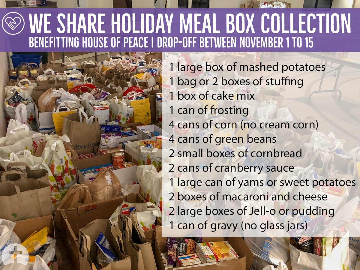 StElizAnnSeton's tweet photo. We are in our final week of our We Share Holiday Meal Box Collection benefitting House of Peace. You are invited to donate food items to complete a Holiday Meal Box thru November 15. To learn more, visit: https://t.co/LT1y6MxQeq
#SetonSpirit #HolidayMeals #WeShare https://t.co/krht1sHNSF