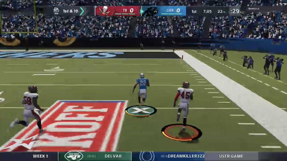 DestinyPanther's tweet photo. McCaffrey to the house, on the first play from scrimmage! @DestinyMaddenLG https://t.co/eIUPaPCgel